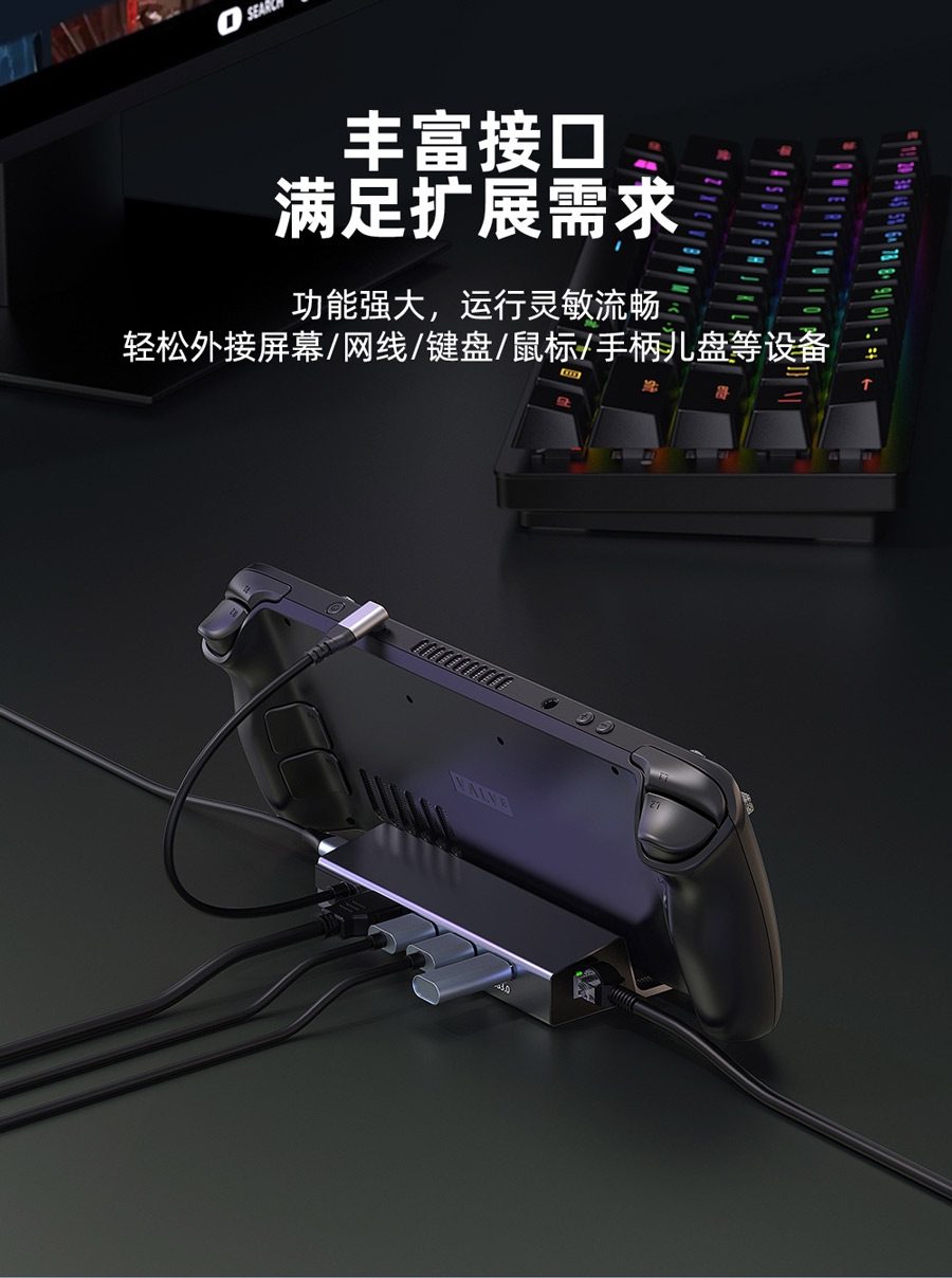 Steam Deck游戏机6合1扩展坞底座